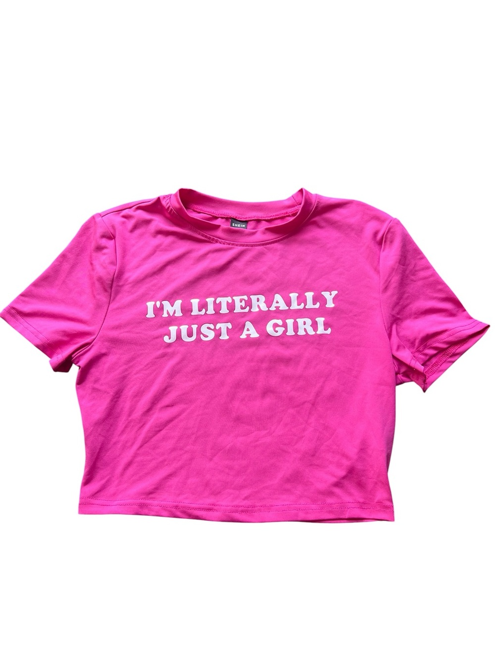 SHEIN Hot Pink Graphic Tee with White Text